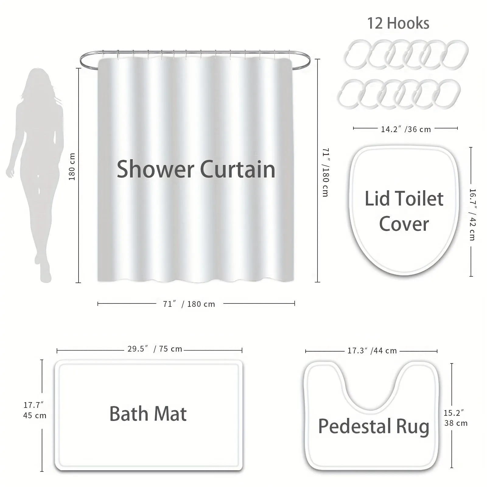 1/4pcs Abstract Grey Lines Printed Shower Curtain Set, Waterproof Shower Curtain, Bathroom Rug, Toilet U-Shape Mat, Toilet Lid Cover Pad, Modern Bathroom Decor Accessories