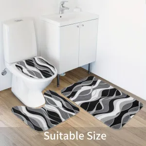 1/4pcs Abstract Grey Lines Printed Shower Curtain Set, Waterproof Shower Curtain, Bathroom Rug, Toilet U-Shape Mat, Toilet Lid Cover Pad, Modern Bathroom Decor Accessories