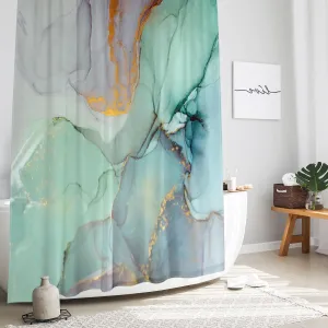 1pc Abstract Marble Shower Curtain, Jade Texture Gold Stripes Ombre Watercolor Paint, Modern Ink Art Decor Waterproof Fabric Shower Curtain for Bathroom Set with Hooks