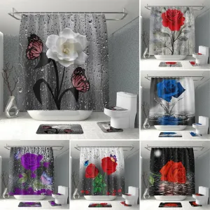 1PC Rose Flower Bathroom Curtain with 12 Hooks 3D Digital Printing Shower Curtain Fashion Polyester Waterproof Bathroom Decor