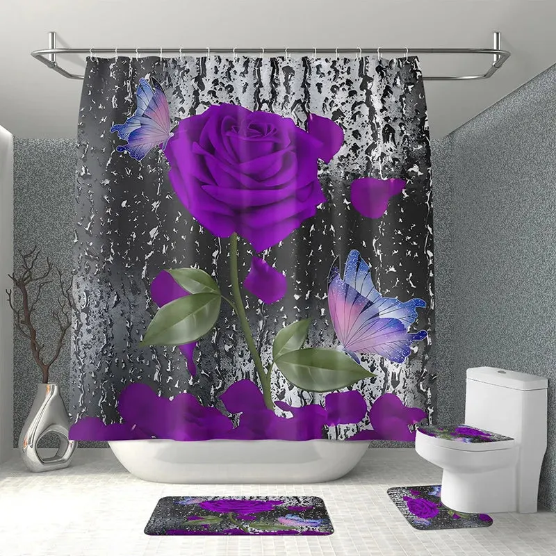 1PC Rose Flower Bathroom Curtain with 12 Hooks 3D Digital Printing Shower Curtain Fashion Polyester Waterproof Bathroom Decor