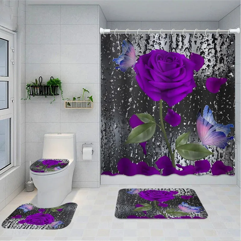 1PC Rose Flower Bathroom Curtain with 12 Hooks 3D Digital Printing Shower Curtain Fashion Polyester Waterproof Bathroom Decor