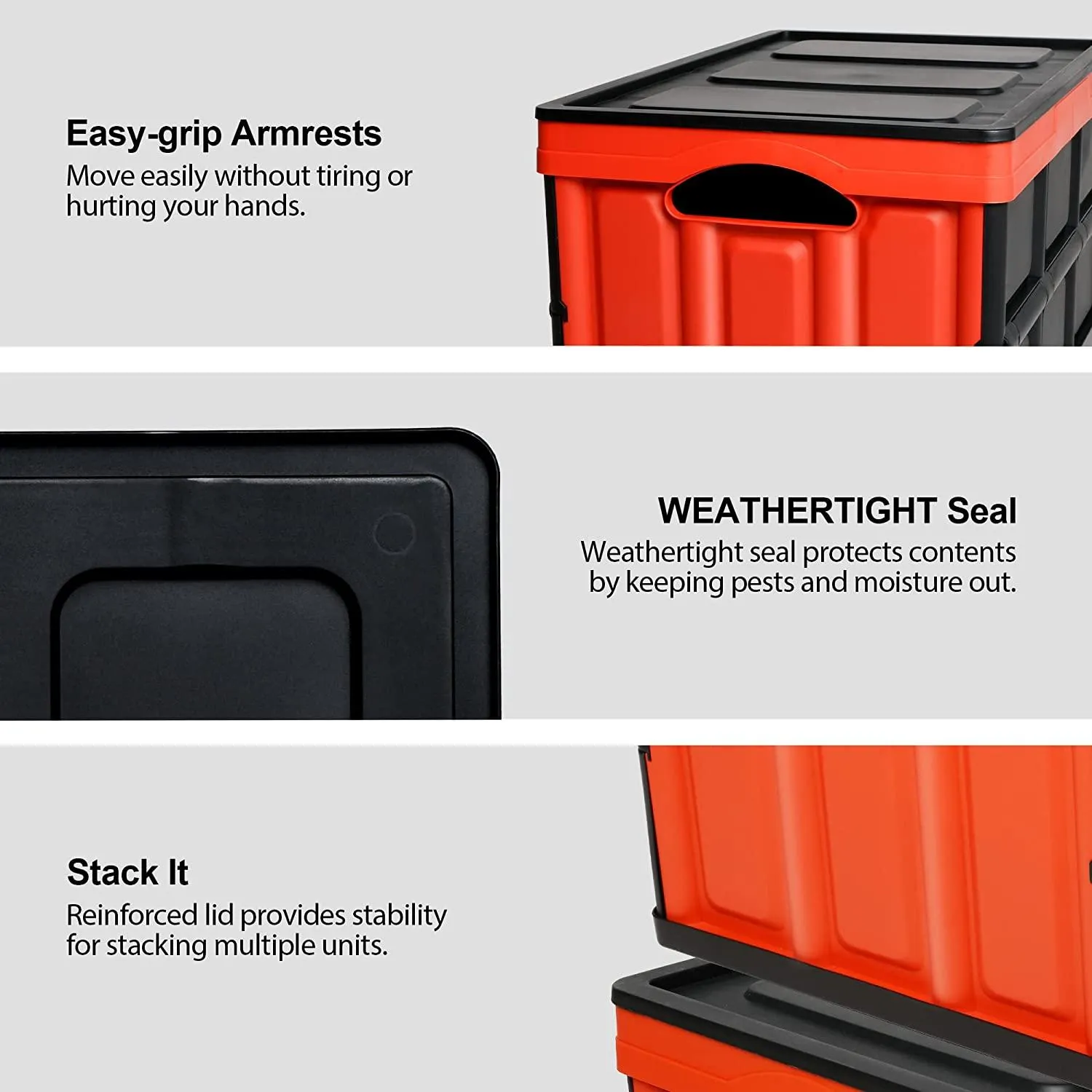 2-Pack Collapsible Plastic Storage Bins 50L Organizer Box Stackable Utility Crates with 2 Waterproof Bag & Lids