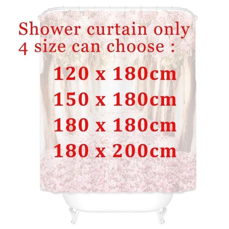 2020 New Style Europe Pink Sakura Tree Pattern Bathroom Four-piece Suit,Shower Curtain Bathroom Pedestal Rug Lid Toilet Cover Bath Mat Set