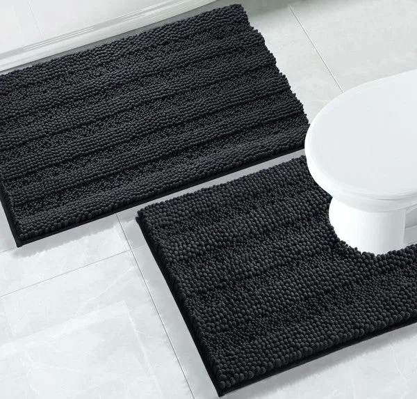 2PC Grey Soft Cozy Plush Chenille Bath Mat Set