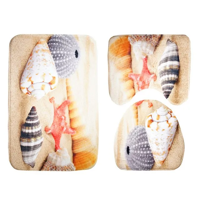 3Pcs/Set Scenic Printed Bathroom Bath Mat Set Toilet Carpet Flannel Non-Slip Rug Set Toilet Lid Cover Shower Room Rug Floor Mats