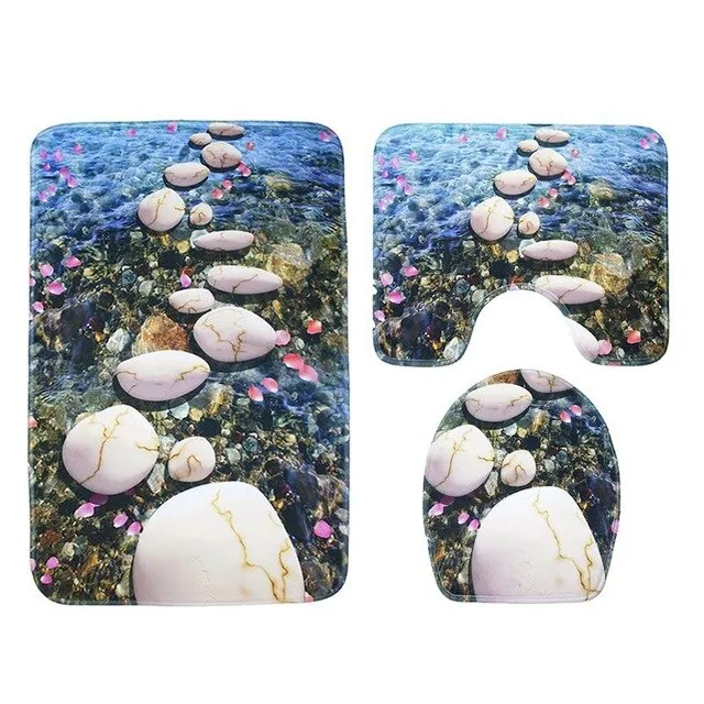 3Pcs/Set Scenic Printed Bathroom Bath Mat Set Toilet Carpet Flannel Non-Slip Rug Set Toilet Lid Cover Shower Room Rug Floor Mats