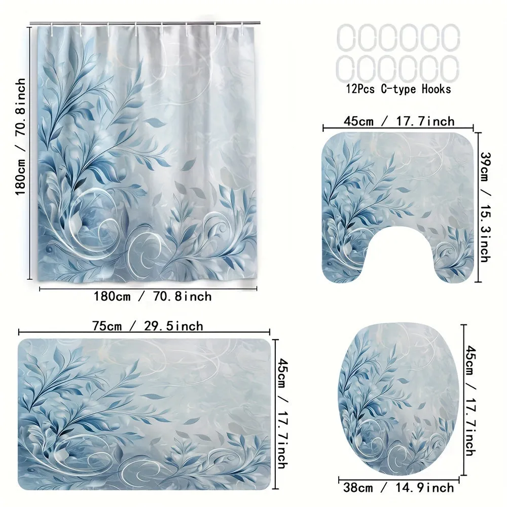 4 pcs blue grass digital printing polyester waterproof bath curtain non-punching partition bathroom bathroom four-piece set