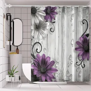 4 pcs purple flower board digital printed polyester waterproof bath curtain no punching partition bathroom four-piece set