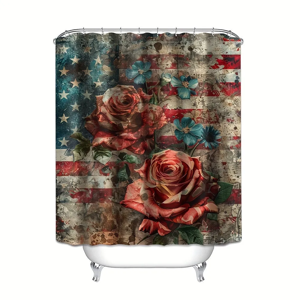 4 pcs Rose Flag digital print polyester waterproof bath curtain non-free partition bathroom four piece set