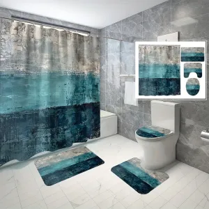 4 pcs three-color hybrid digital printing polyester waterproof bath curtain non-punching partition bathroom bathroom four-piece set