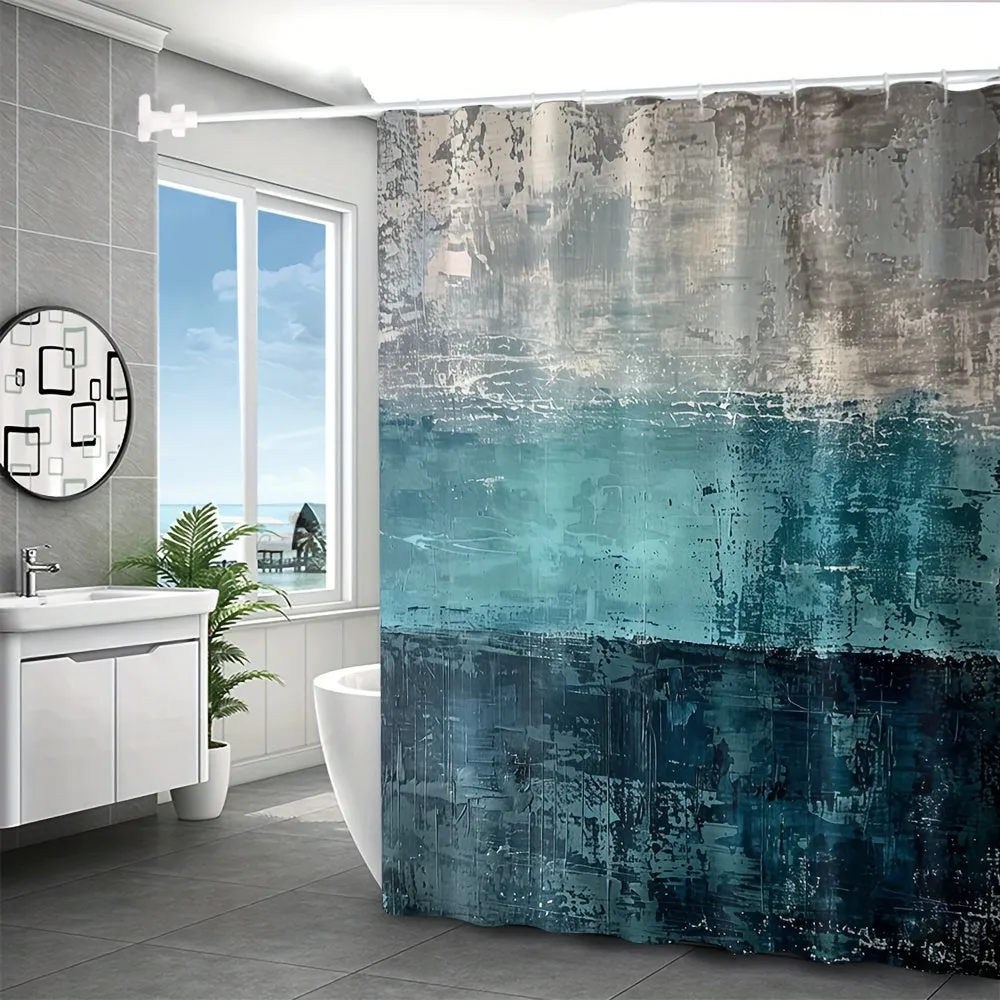 4 pcs three-color hybrid digital printing polyester waterproof bath curtain non-punching partition bathroom bathroom four-piece set