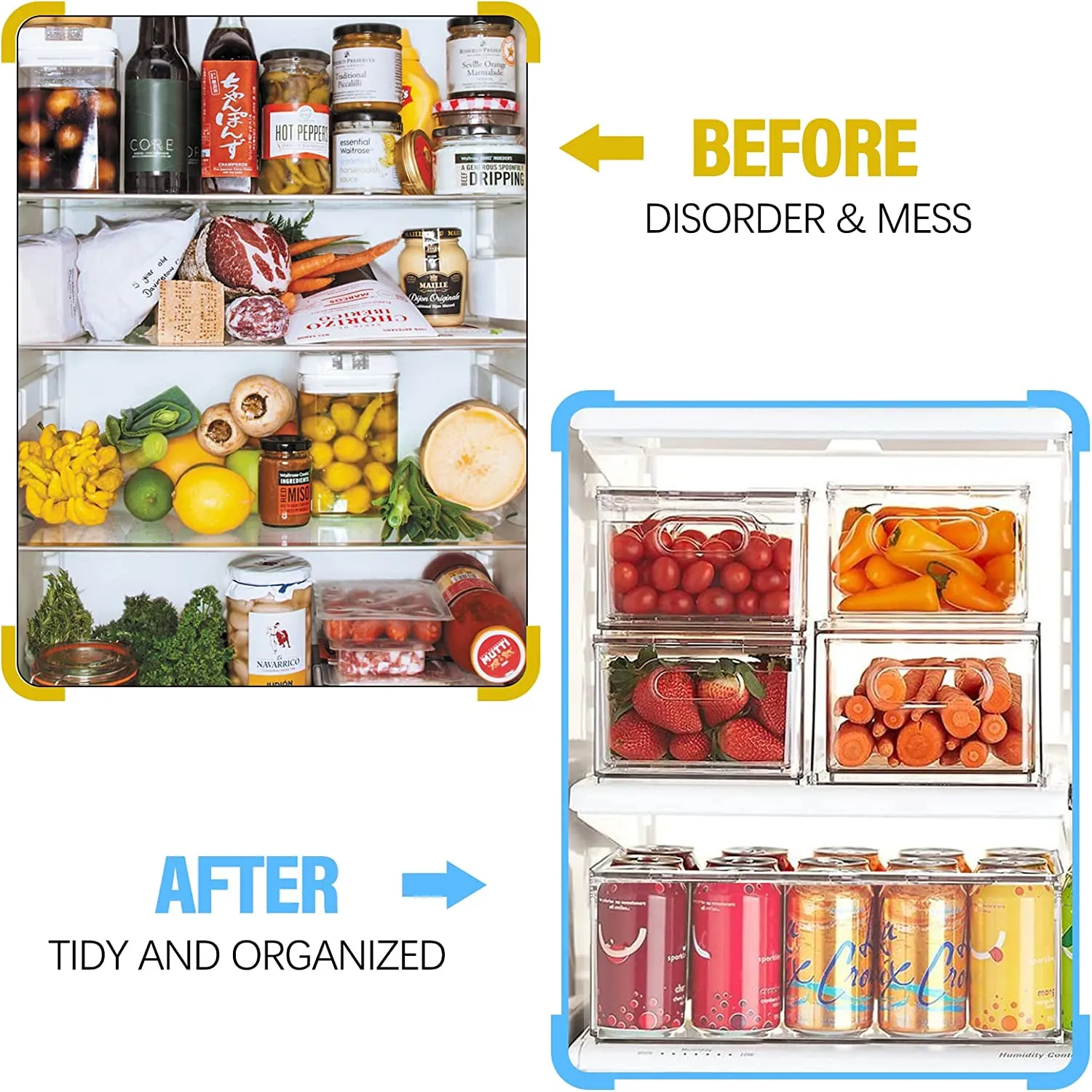 5Pcs Clear Refrigerator Organizer with Cutout Handles