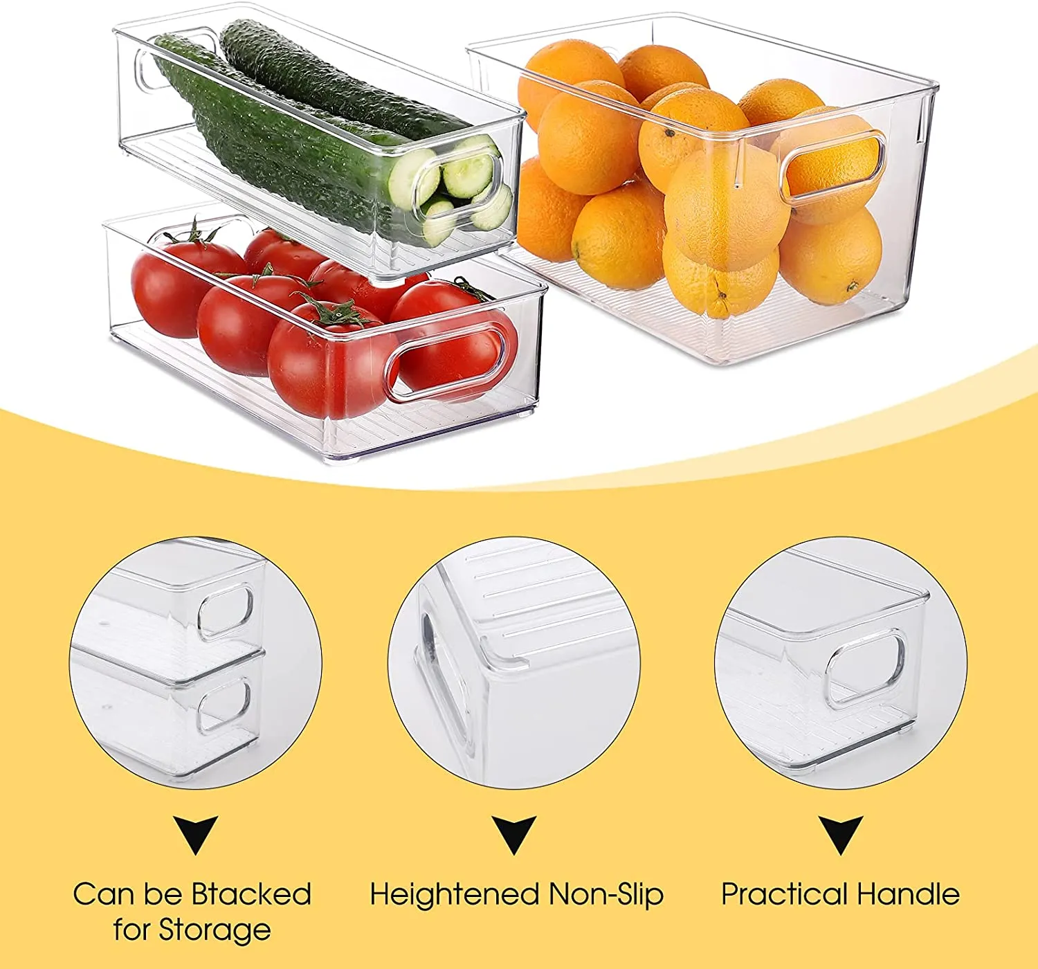 5Pcs Clear Refrigerator Organizer with Cutout Handles