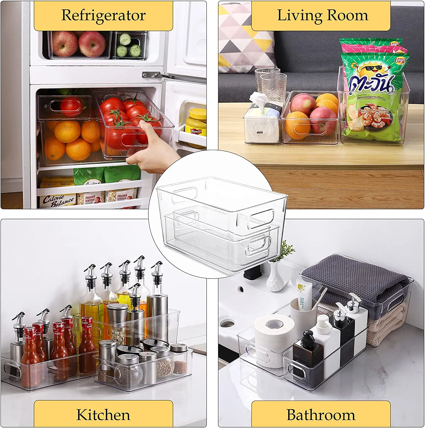 5Pcs Clear Refrigerator Organizer with Cutout Handles