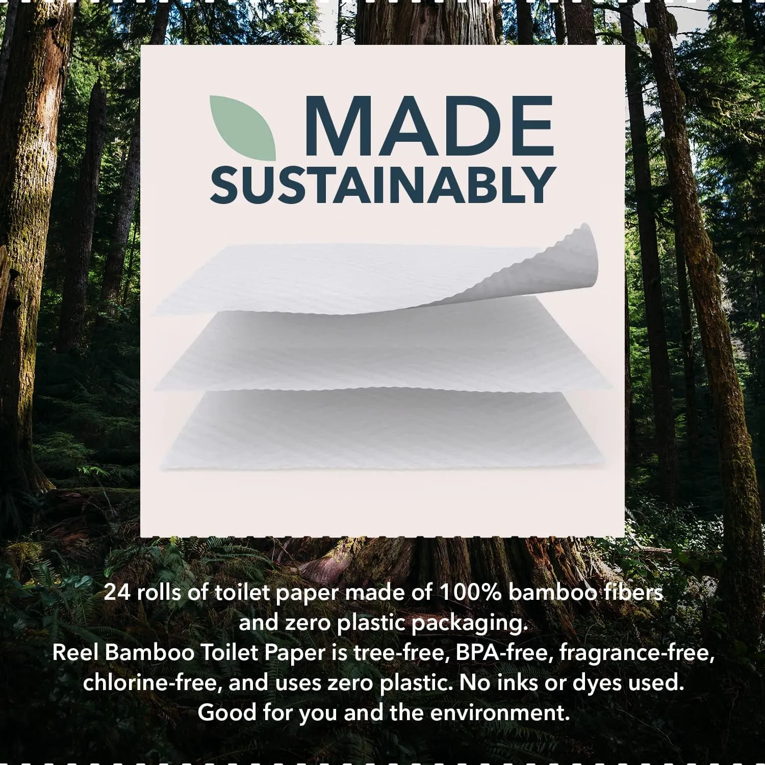 Bamboo Toilet Paper, 3-Ply Made From Tree-Free, 100% Bamboo Fibers, Eco-Friendly Zero Plastic Packaging