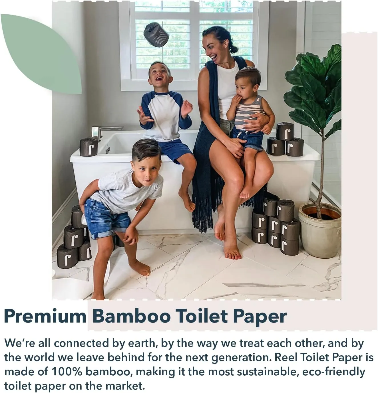 Bamboo Toilet Paper, 3-Ply Made From Tree-Free, 100% Bamboo Fibers, Eco-Friendly Zero Plastic Packaging