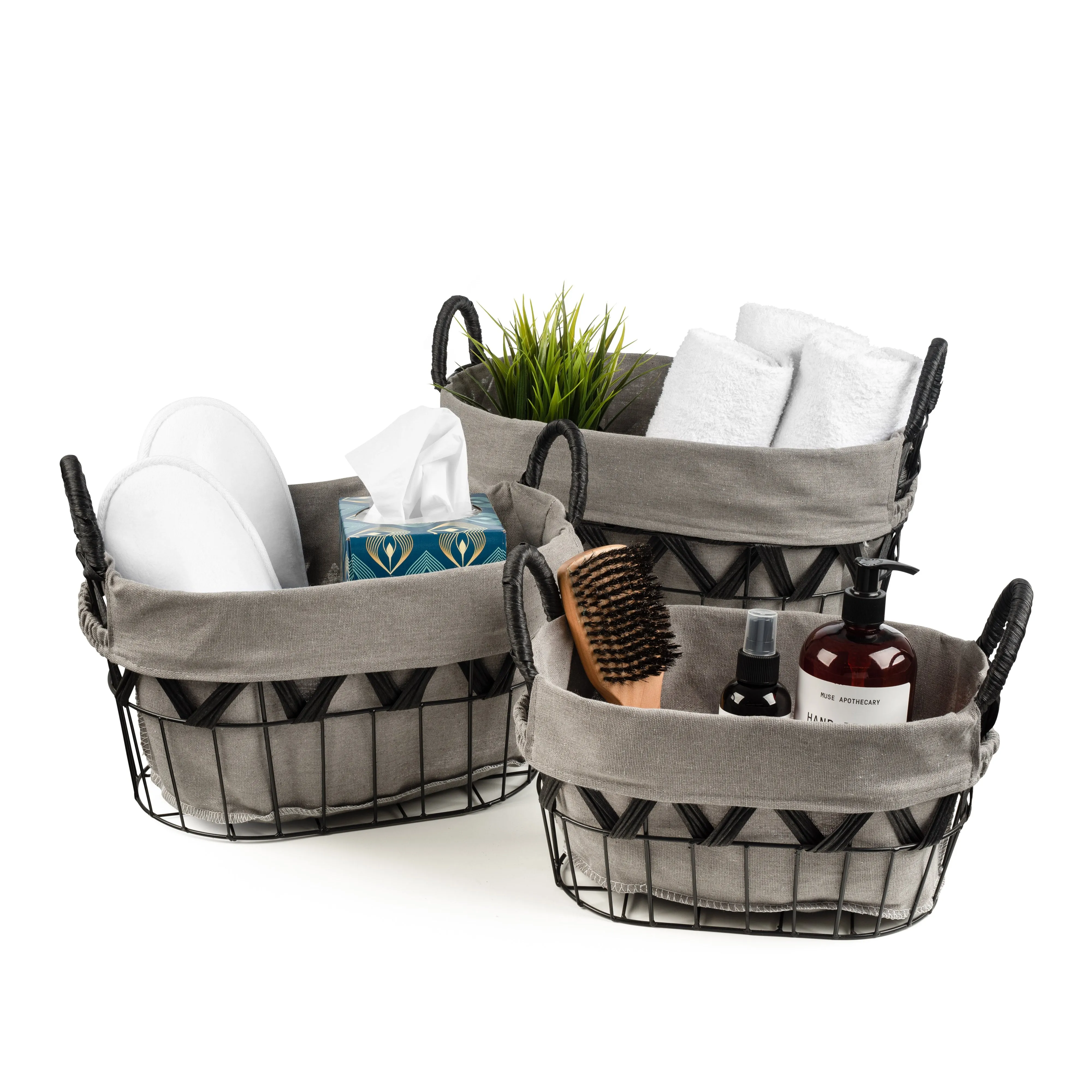 Chevron Wire Baskets with Liner (3 Pc)