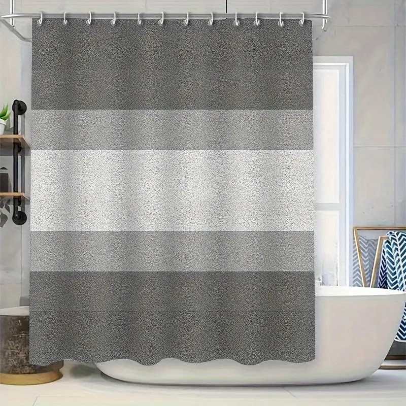 Chic Waterproof Shower Curtain with 12 Hooks - Simple Pattern, Machine Washable, Polyester Knit Fabric for All Seasons - Perfect Bathroom Decor