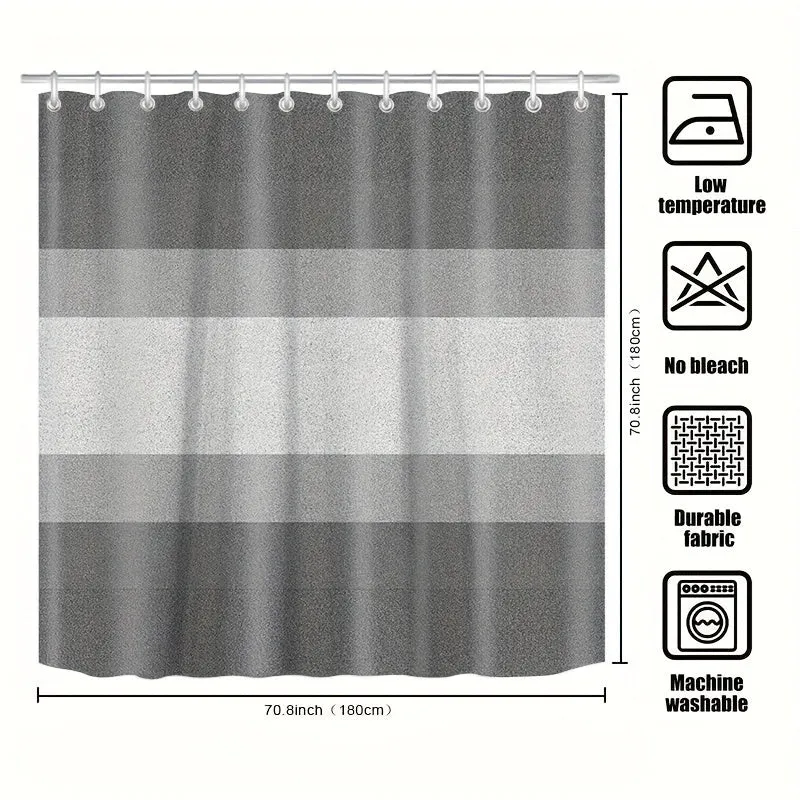 Chic Waterproof Shower Curtain with 12 Hooks - Simple Pattern, Machine Washable, Polyester Knit Fabric for All Seasons - Perfect Bathroom Decor