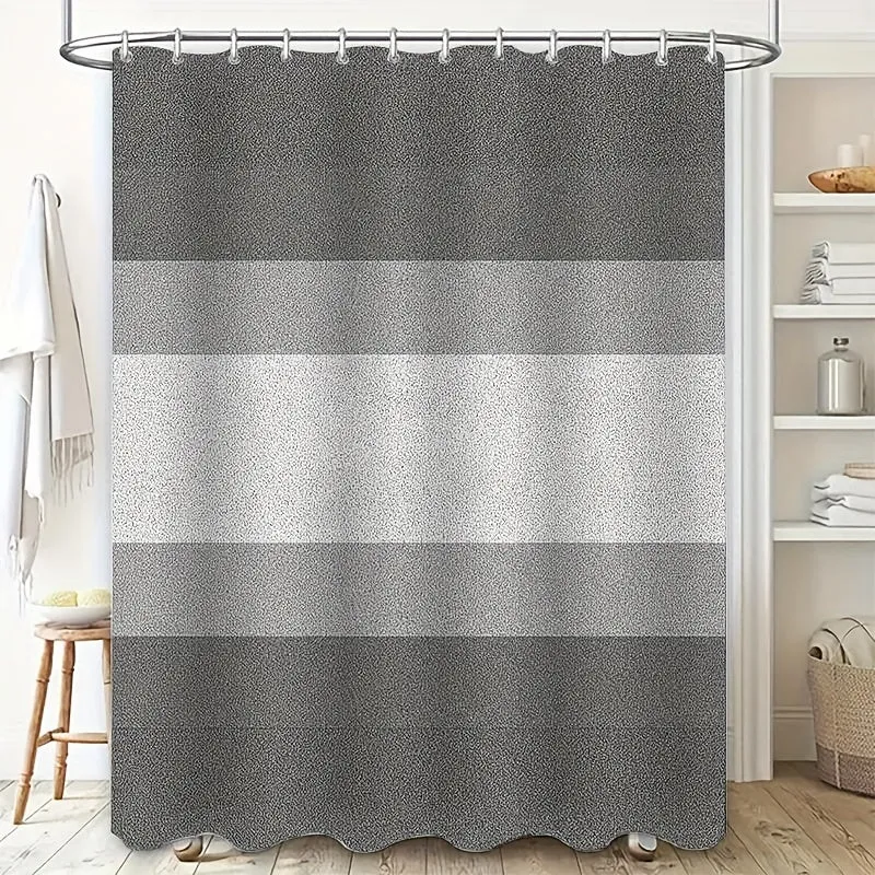 Chic Waterproof Shower Curtain with 12 Hooks - Simple Pattern, Machine Washable, Polyester Knit Fabric for All Seasons - Perfect Bathroom Decor