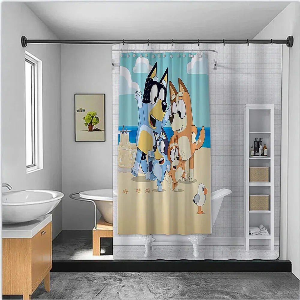 Cute cartoon B-BlueyS Shower Curtain Waterproof Polyester Fabric Paint Bath Curtains Home Bathroom Decor Curtain With Hook