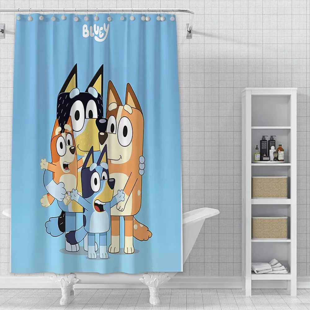 Cute cartoon B-BlueyS Shower Curtain Waterproof Polyester Fabric Paint Bath Curtains Home Bathroom Decor Curtain With Hook