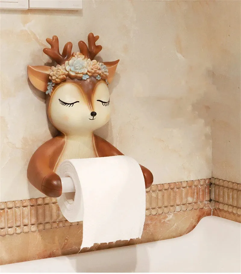 Decorative Deer Toilet Paper Roll Holder Bathroom Wall Mounted