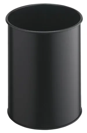 Durable Metal Round Waste Bin | Scratch Resistant Steel | 15L | Black