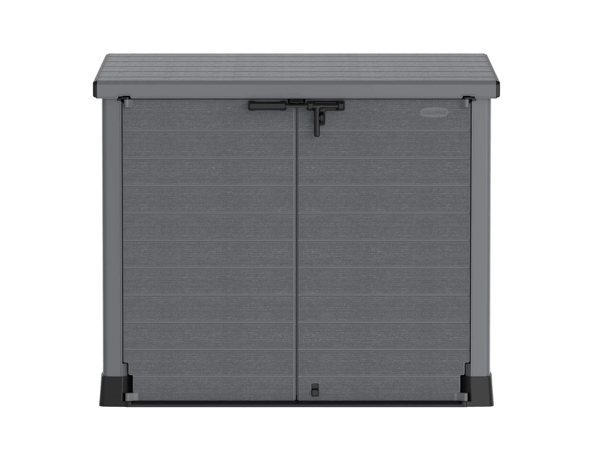 Duramax Cedargrain StoreAway 1200L Plastic Garden Storage Shed/ Flat Lid, Outdoor Storage, Wheelie bin box, Durable Construction– Ideal for Tools, Bikes, BBQs & 2x 240L Bins, 145x85x125 cm, Grey