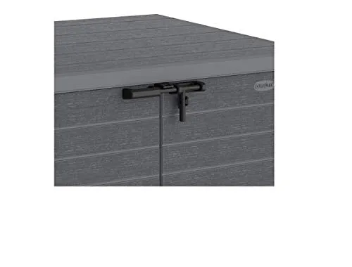 Duramax Cedargrain StoreAway 1200L Plastic Garden Storage Shed/ Flat Lid, Outdoor Storage, Wheelie bin box, Durable Construction– Ideal for Tools, Bikes, BBQs & 2x 240L Bins, 145x85x125 cm, Grey