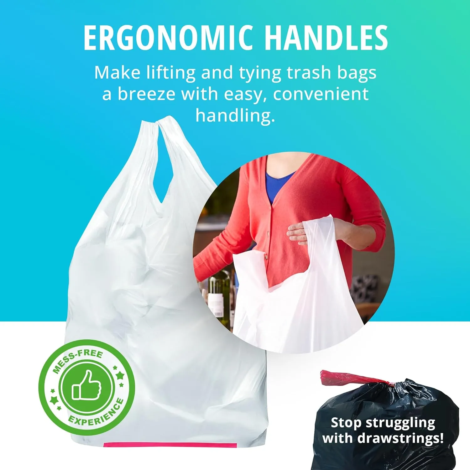 Eco-Friendly 13-Gallon Plant-Based Trash Bags with Ergonomic Handles – Recyclable, Leak-Proof, and Extra Strong