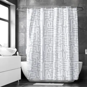 Encasa XO Bathroom Shower Curtain 6 Feet with 10 Hooks | Mould Proof & Mildew Resistant Waterproof | Heavier Quality | Easy Installation| Quick-Drying Curtains| 140x183 cm (56x72 in) - Boho Maze Grey