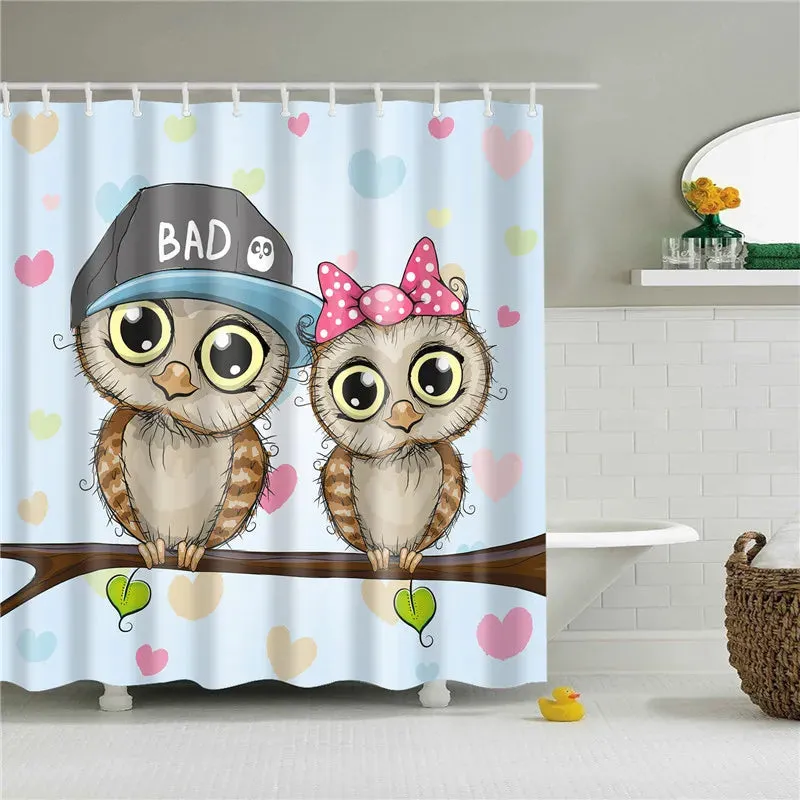 Fabric Shower Curtain Cute Cartoon Hippo Animals Dogs Cats Deer Bath Curtain Waterproof Polyester Bathroom Curtain with Hooks