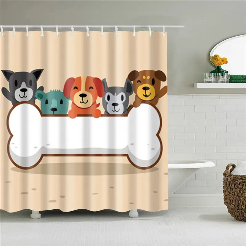 Fabric Shower Curtain Cute Cartoon Hippo Animals Dogs Cats Deer Bath Curtain Waterproof Polyester Bathroom Curtain with Hooks