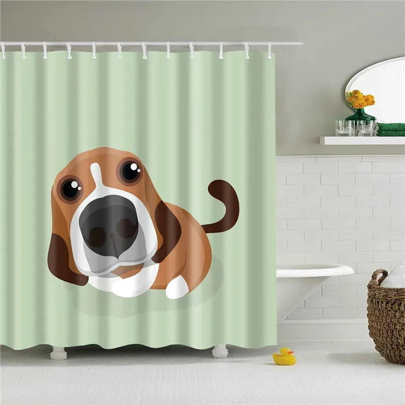 Fabric Shower Curtain Cute Cartoon Hippo Animals Dogs Cats Deer Bath Curtain Waterproof Polyester Bathroom Curtain with Hooks