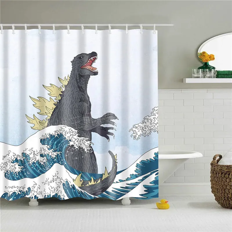 Fabric Shower Curtain Cute Cartoon Hippo Animals Dogs Cats Deer Bath Curtain Waterproof Polyester Bathroom Curtain with Hooks