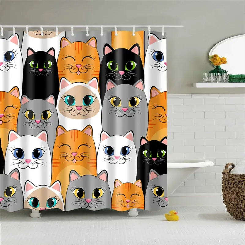 Fabric Shower Curtain Cute Cartoon Hippo Animals Dogs Cats Deer Bath Curtain Waterproof Polyester Bathroom Curtain with Hooks