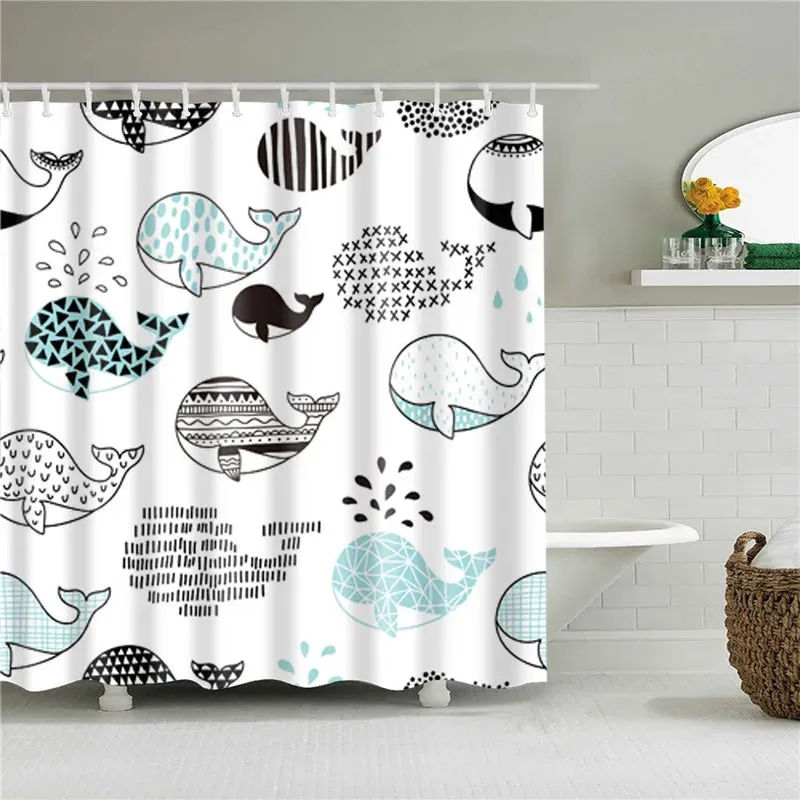 Fabric Shower Curtain Cute Cartoon Hippo Animals Dogs Cats Deer Bath Curtain Waterproof Polyester Bathroom Curtain with Hooks