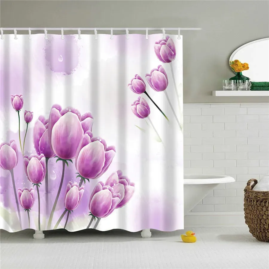 Flower Dandelion Red Rose Small Fresh Shower Curtains Bathroom Curtain Frabic Waterproof Polyester Bathroom Curtain with Hooks