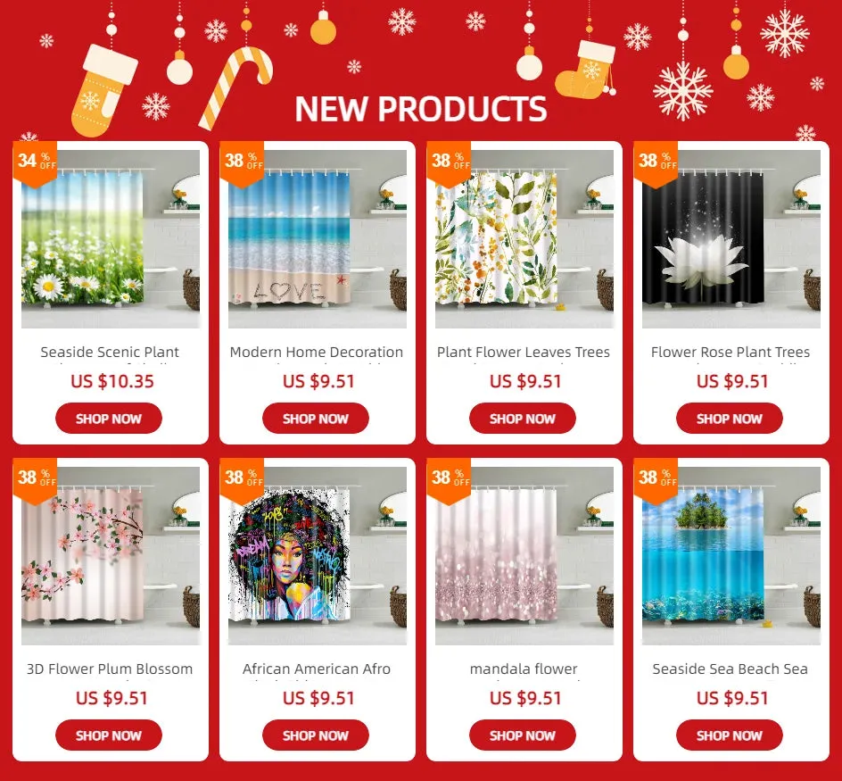 Flower Dandelion Red Rose Small Fresh Shower Curtains Bathroom Curtain Frabic Waterproof Polyester Bathroom Curtain with Hooks