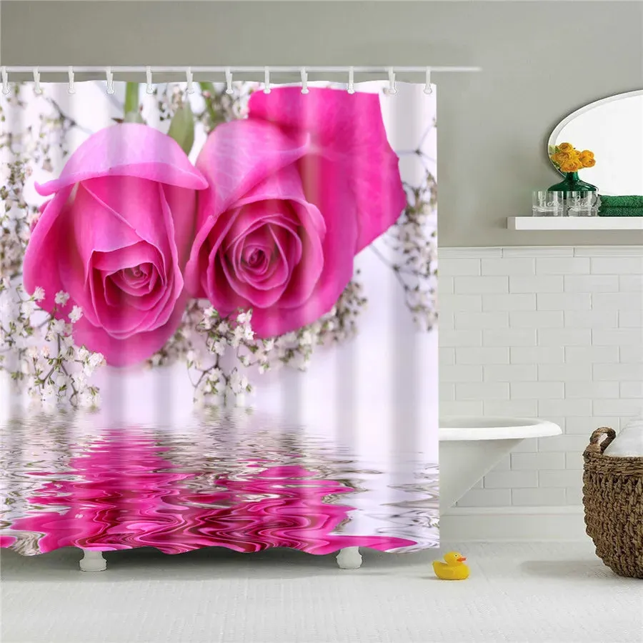 Flower Dandelion Red Rose Small Fresh Shower Curtains Bathroom Curtain Frabic Waterproof Polyester Bathroom Curtain with Hooks