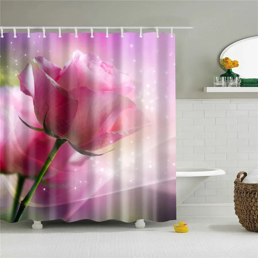 Flower Dandelion Red Rose Small Fresh Shower Curtains Bathroom Curtain Frabic Waterproof Polyester Bathroom Curtain with Hooks