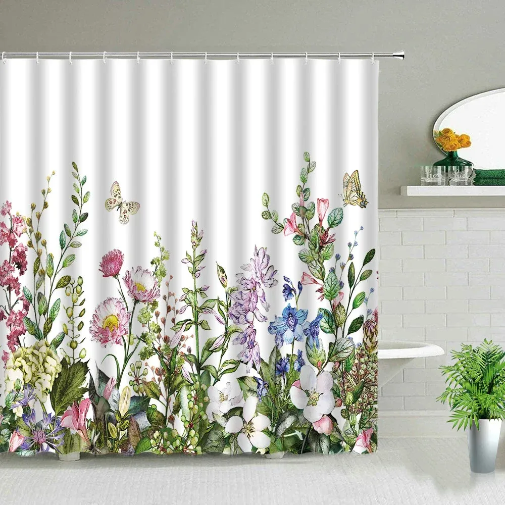 Green Tropical Plant Leaf Print Shower Curtain Bathroom Screen Waterproof Polyester Fabric Bath Curtains With Hooks Washable