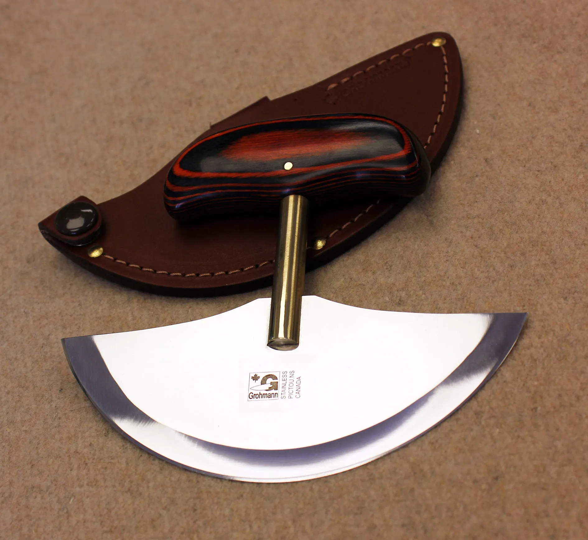 GROHMANN KNIVES - Ulu knife w/ matching block holder - $80.00