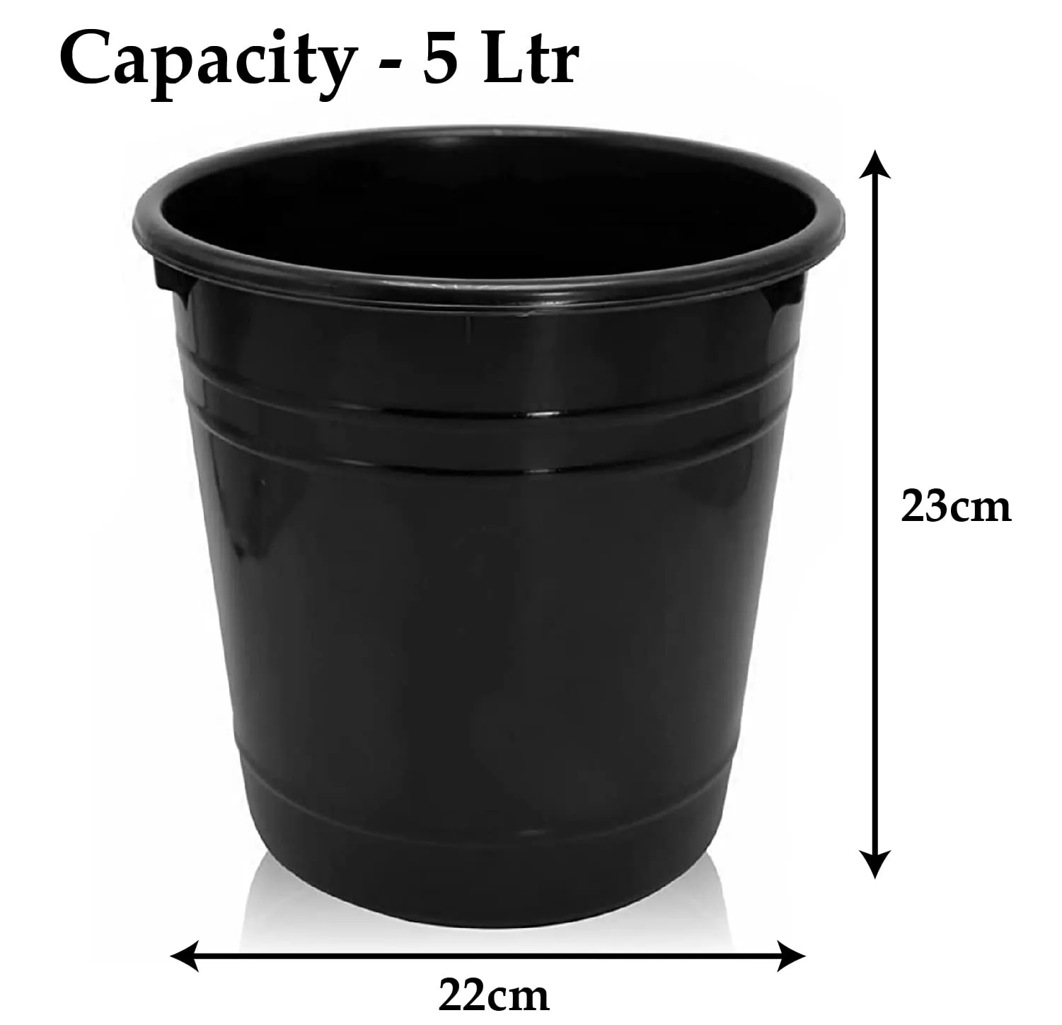 Heart Home Plastic Dustbin|Portable Garbage Basket & Round Trash Can for Home,Kitchen,Office,College,5 Ltr,Pack of 2 (Black)