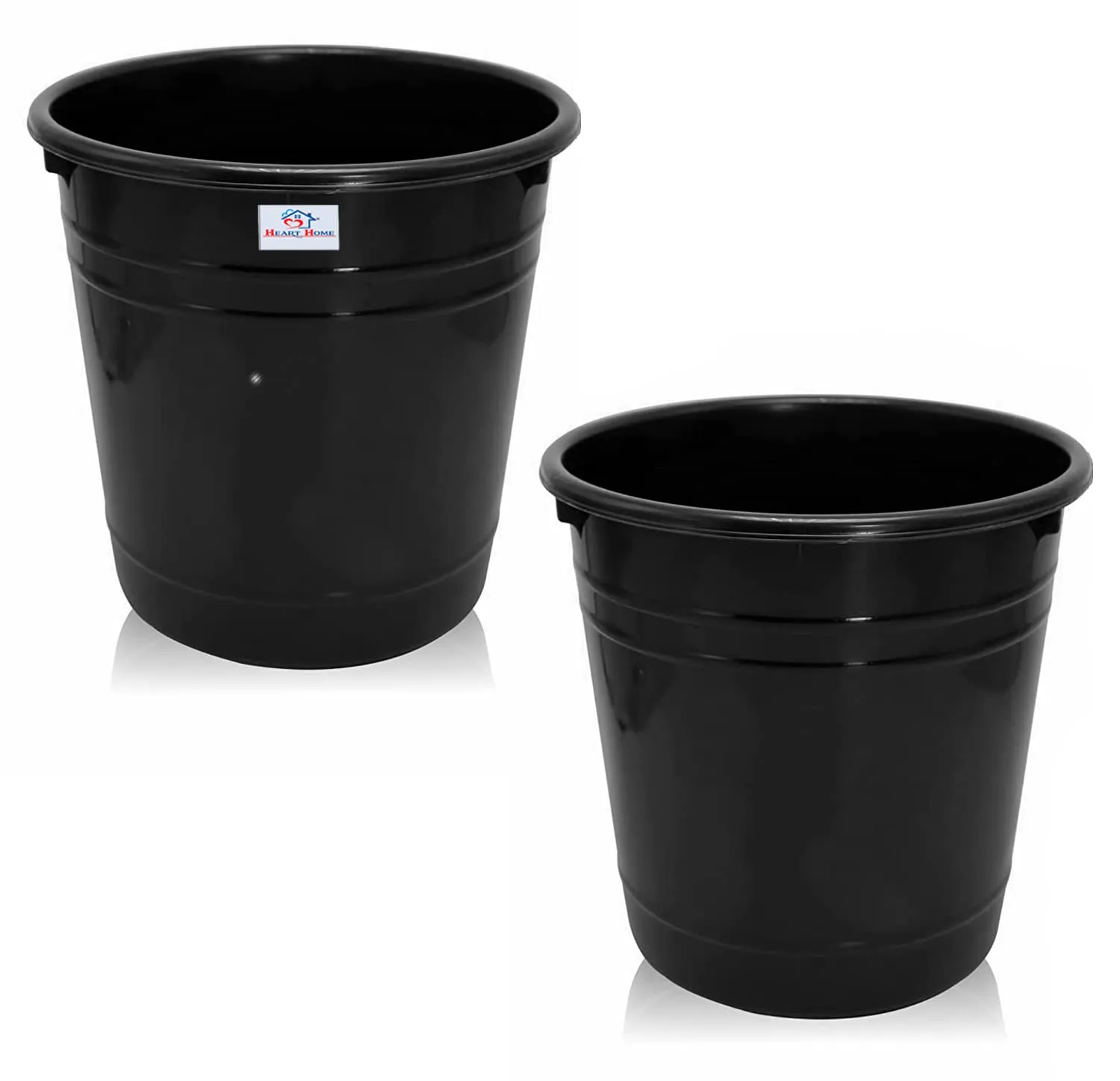 Heart Home Plastic Dustbin|Portable Garbage Basket & Round Trash Can for Home,Kitchen,Office,College,5 Ltr,Pack of 2 (Black)