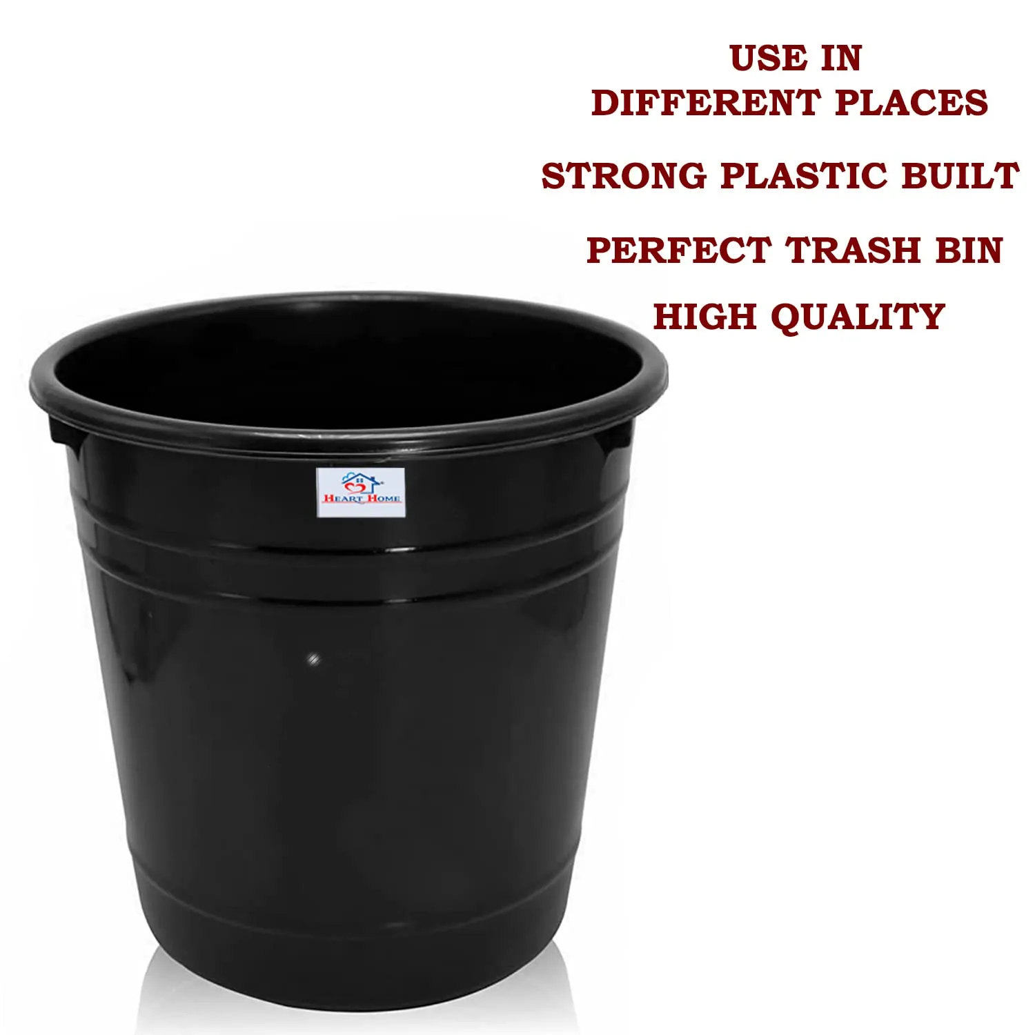 Heart Home Plastic Dustbin|Portable Garbage Basket & Round Trash Can for Home,Kitchen,Office,College,5 Ltr,Pack of 2 (Black)