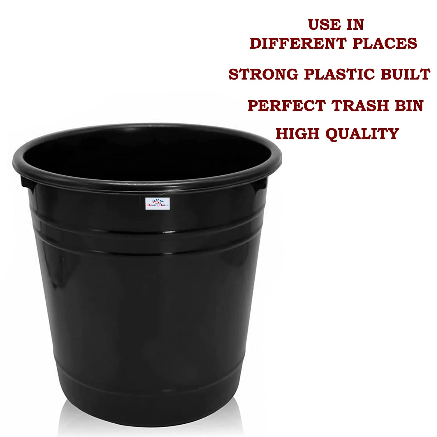 Heart Home Plastic Dustbin|Portable Garbage Basket & Round Trash Can for Home,Kitchen,Office,College,5 Ltr,Pack of 3 (Black)