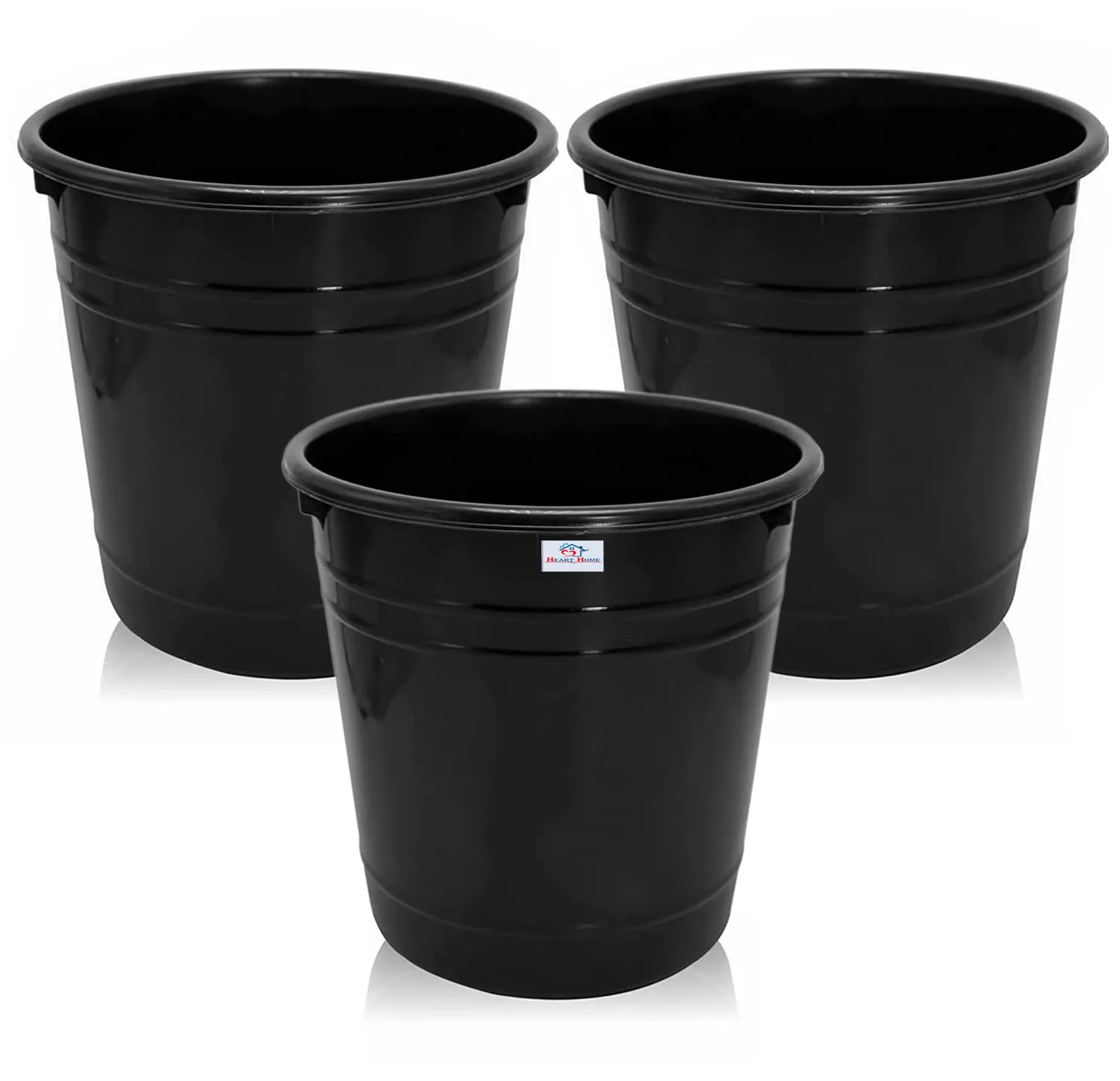 Heart Home Plastic Dustbin|Portable Garbage Basket & Round Trash Can for Home,Kitchen,Office,College,5 Ltr,Pack of 3 (Black)